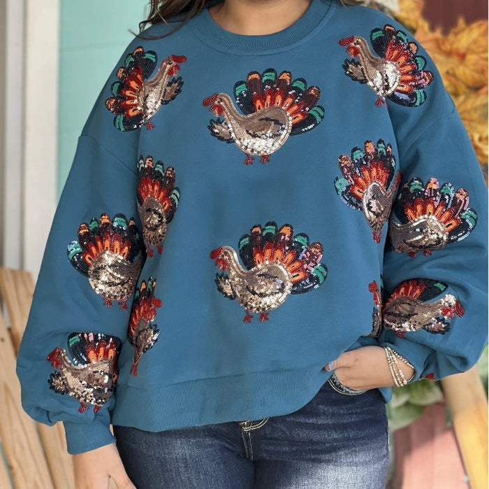 Dark Teal Turkeys Sweatshirt