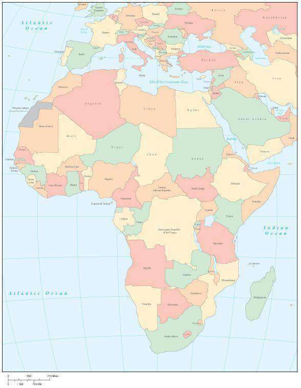 Digital Africa Map with Countries - Multi-Color