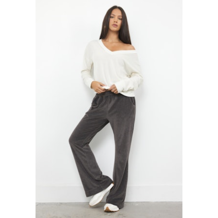 District V-Nect Velour Pullover in Driftwood - Romantiques