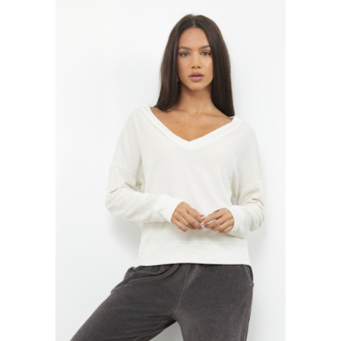 District V-Nect Velour Pullover in Driftwood - Romantiques