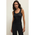 Double Scoop Rib Tank In Black Sand - Romantiques