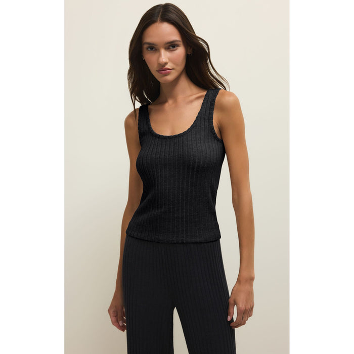 Double Scoop Rib Tank In Black Sand - Romantiques