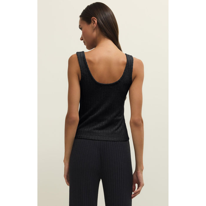 Double Scoop Rib Tank In Black Sand - Romantiques