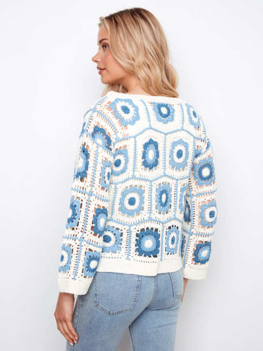 Drop Shoulder Granny Squares Crochet Sweater