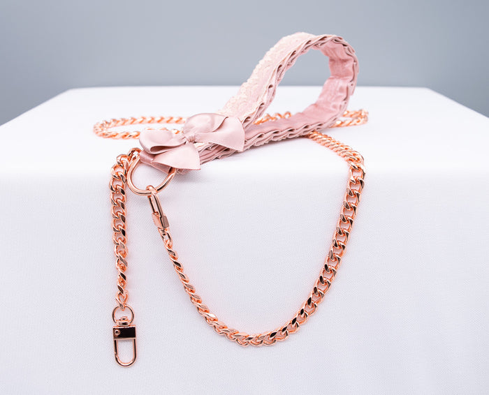 Dusty Rose and Cream Rose Gold Collar and Leash BDSM Set