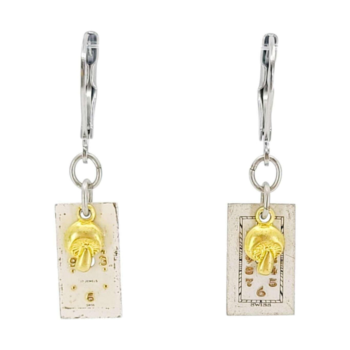 Earrings - Mushrooms on Watch Faces (Stainless Steel) by Christine Stoll
