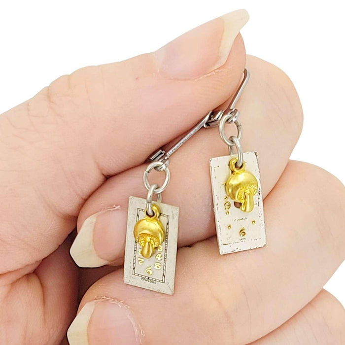 Earrings - Mushrooms on Watch Faces (Stainless Steel) by Christine Stoll