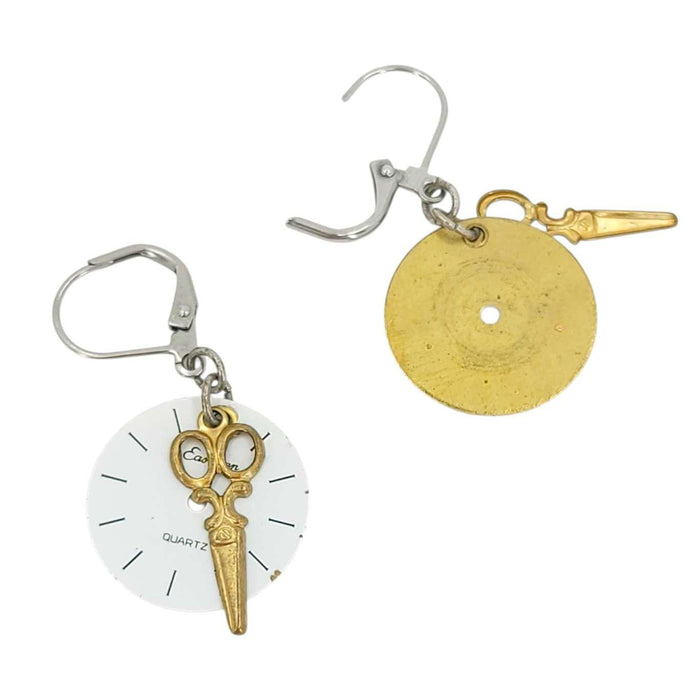 Earrings - Watch Dials - Brass Scissors by Christine Stoll | Altered Relics