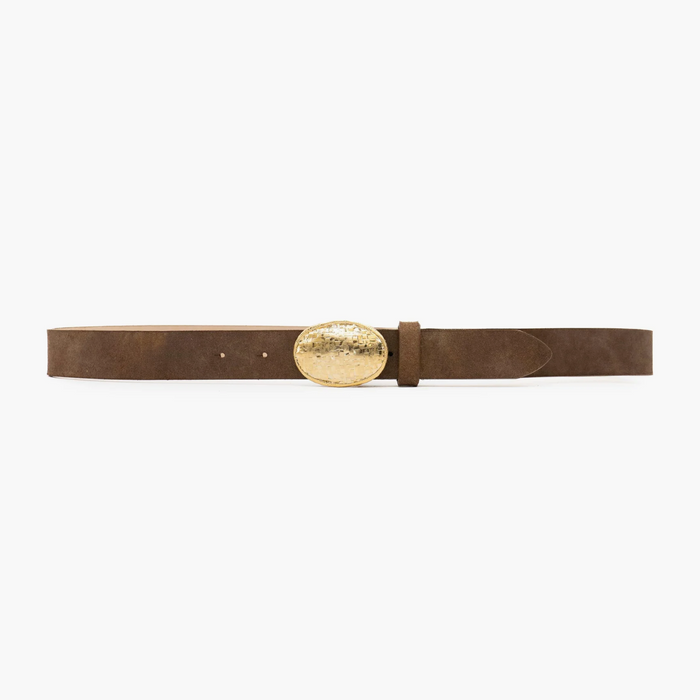 Eleanora Brown Suede Belt with 24K Gold Plaque Buckle