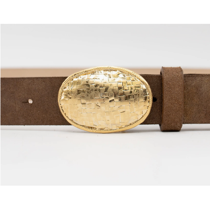 Eleanora Brown Suede Belt with 24K Gold Plaque Buckle