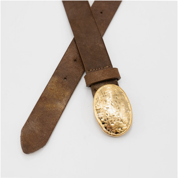 Eleanora Brown Suede Belt with 24K Gold Plaque Buckle
