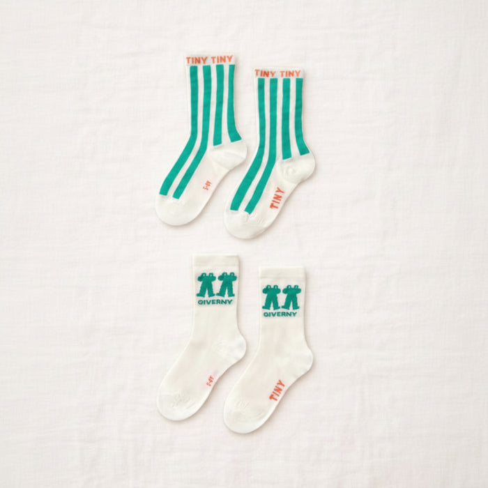Emerald Stripes & Frog Medium Socks - KIDS