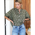 Emerson Fry Mandarin Collar Top in Gothic Moss - Romantiques