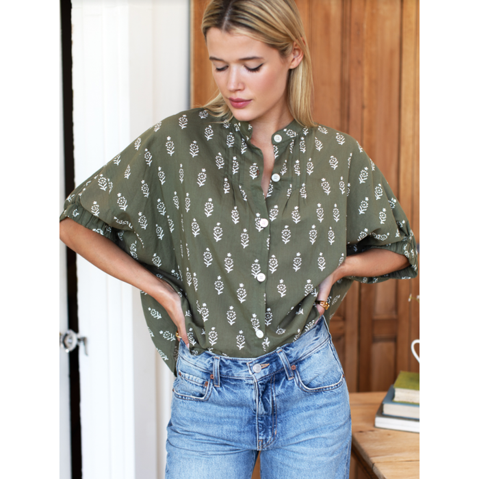 Emerson Fry Mandarin Collar Top in Gothic Moss - Romantiques