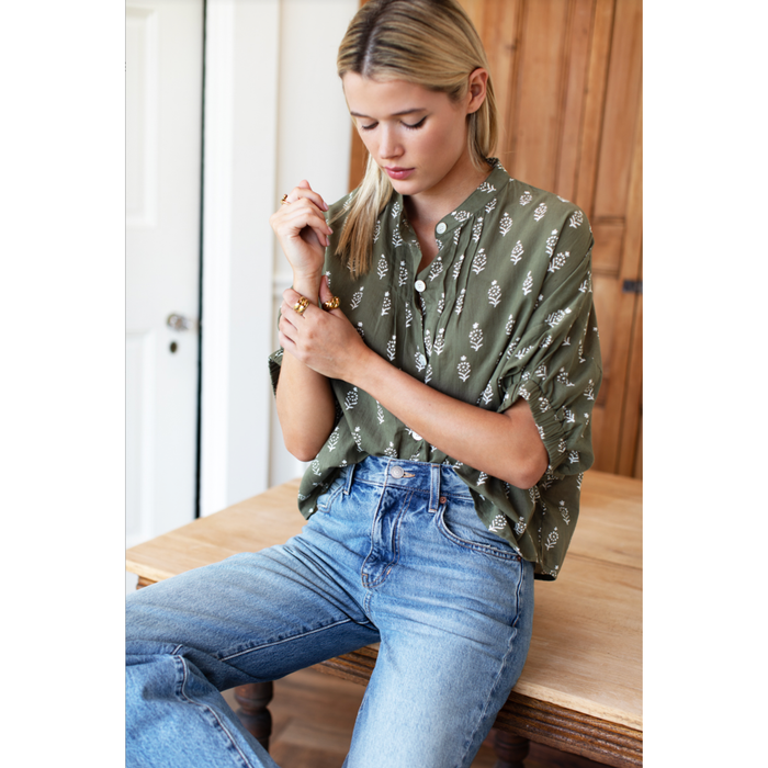 Emerson Fry Mandarin Collar Top in Gothic Moss - Romantiques