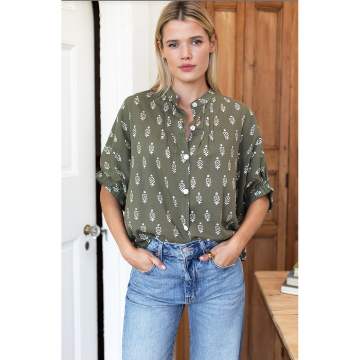 Emerson Fry Mandarin Collar Top in Gothic Moss - Romantiques