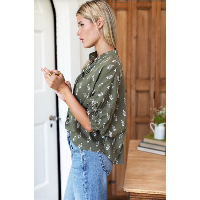 Emerson Fry Mandarin Collar Top in Gothic Moss - Romantiques