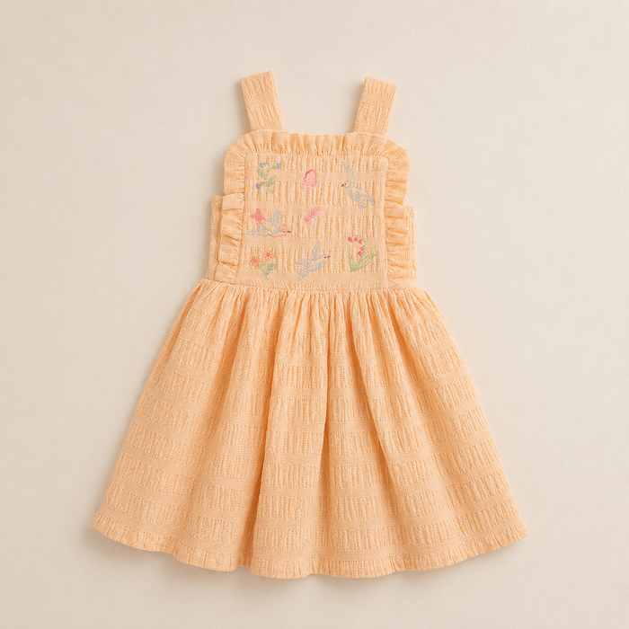 Emily Ruffled Apron Dress with Botanical Embroidery
