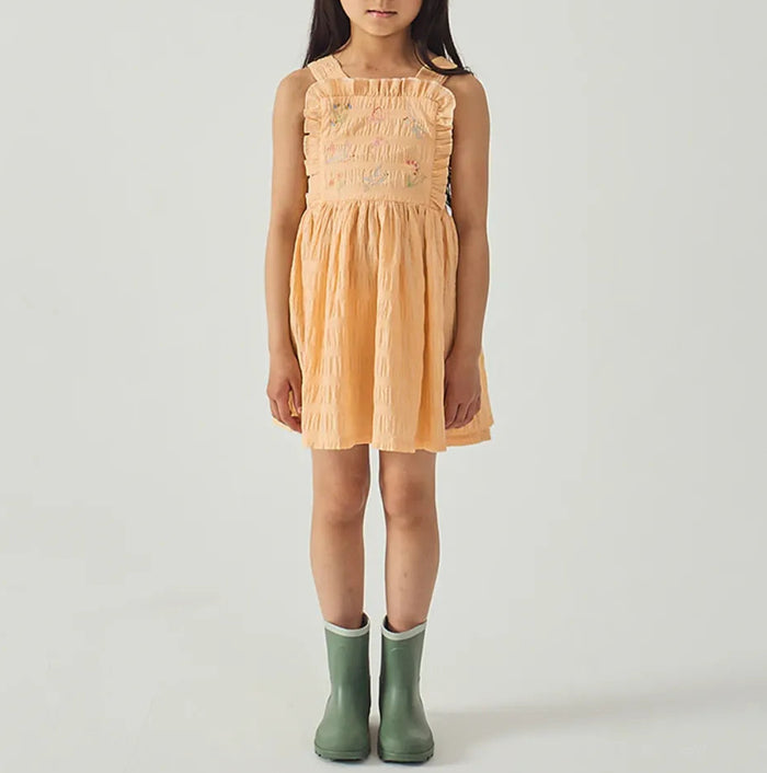 Emily Ruffled Apron Dress with Botanical Embroidery