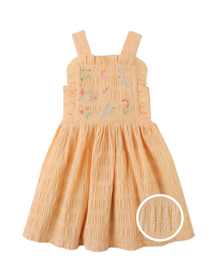Emily Ruffled Apron Dress with Botanical Embroidery
