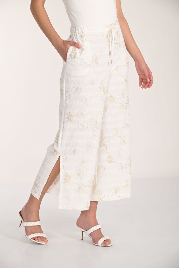 Floral Embroidered Wide-Leg Pants