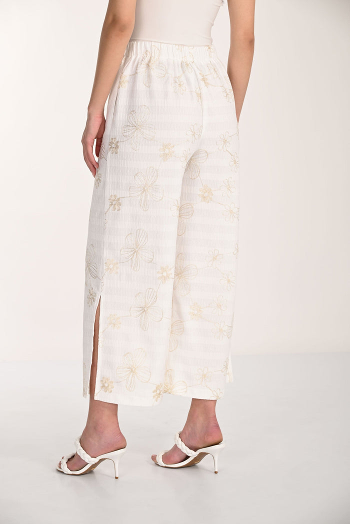 Floral Embroidered Wide-Leg Pants