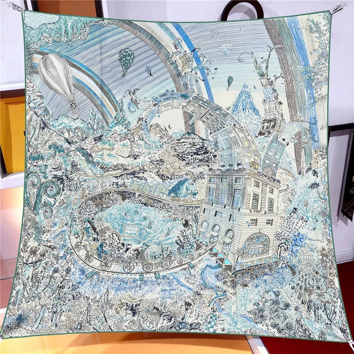 Foreast City Blue Silk Scarf / 90cm