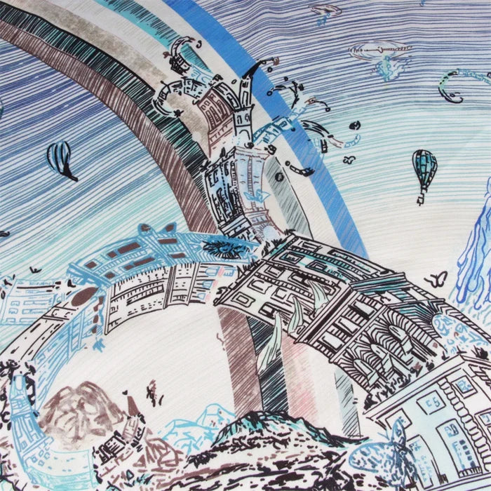 Foreast City Blue Silk Scarf / 90cm
