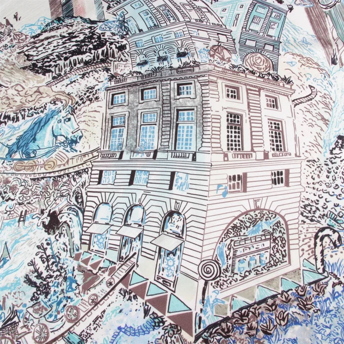 Foreast City Blue Silk Scarf / 90cm