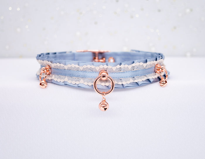French Blue and Cream Rose Gold Luxury Pet Play Collar