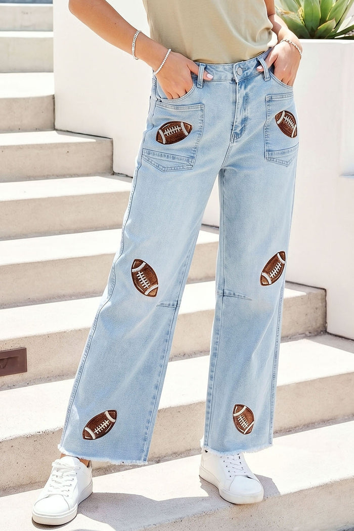 Game Day Sequin Detail High Waist Patchwork Shift Jeans