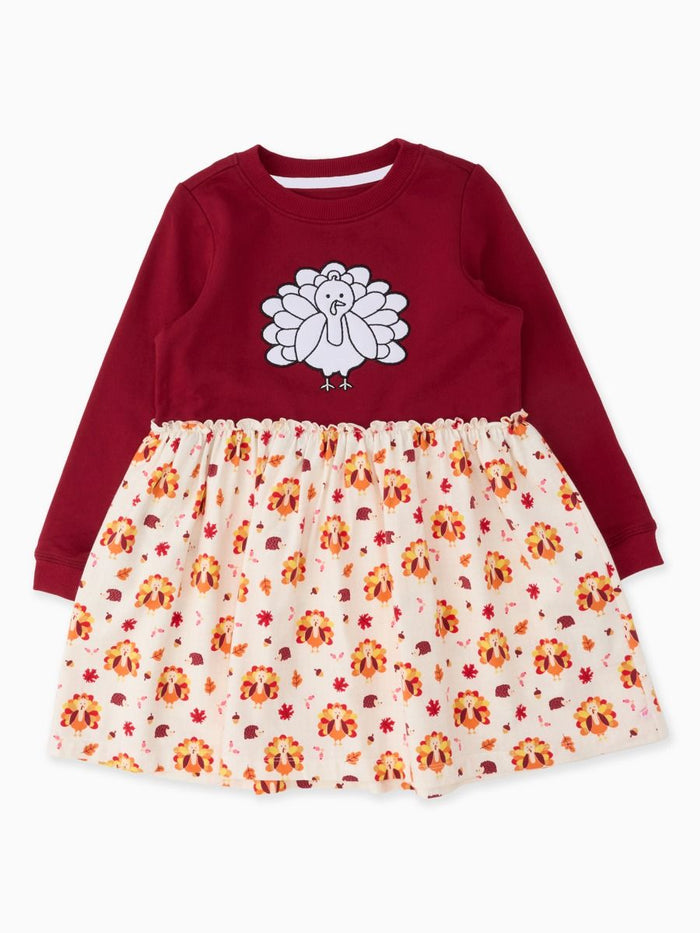 Gobble Gobble Colorable Applique Long Sleeve Mixed Media Dress