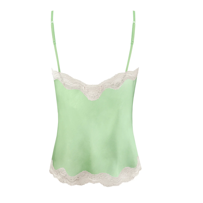 Gold Hawk Silk Camisole with Lace in Light Green - Romantiques