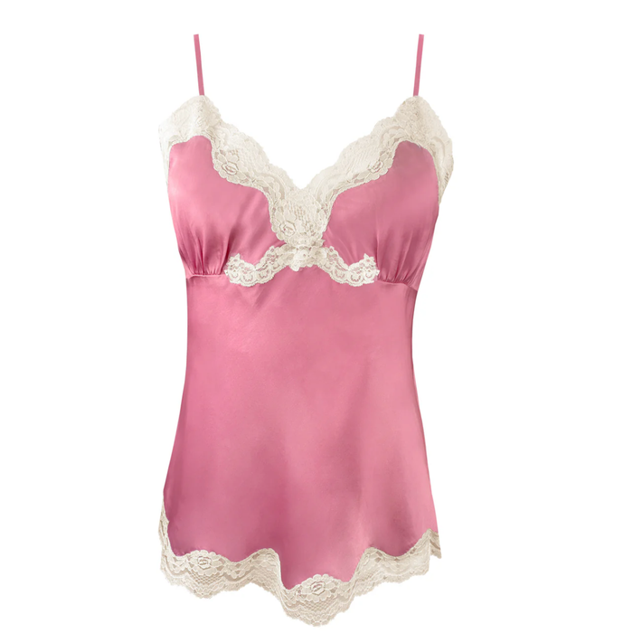 Gold Hawk Silk Camisole with Lace in Pink Lemonade - Romantiques
