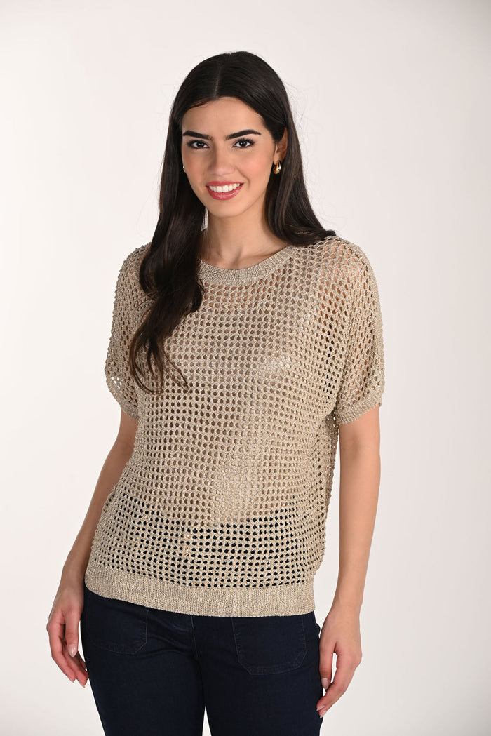 Golden Shimmer Open Stitch Top