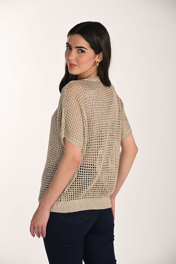 Golden Shimmer Open Stitch Top