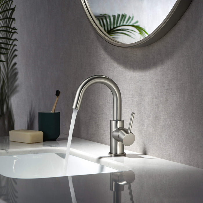 Halo High-Arc Single Handle Bathroom Vanity Sink Faucet with Pop Up Drain - CBF-1021