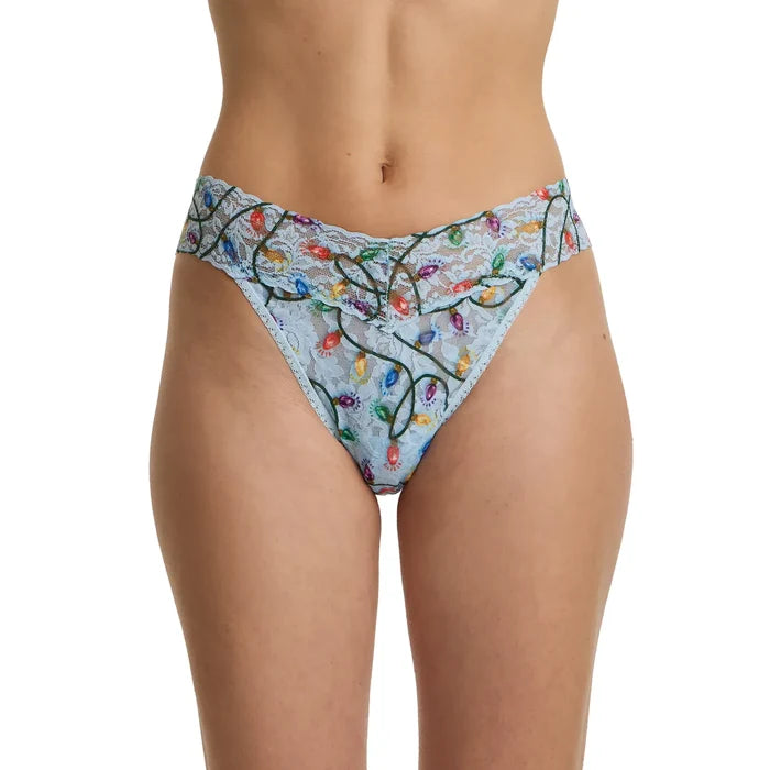 Hanky Panky Printed Original Rise Lace Thong In Decked Out Blue - Romantiques