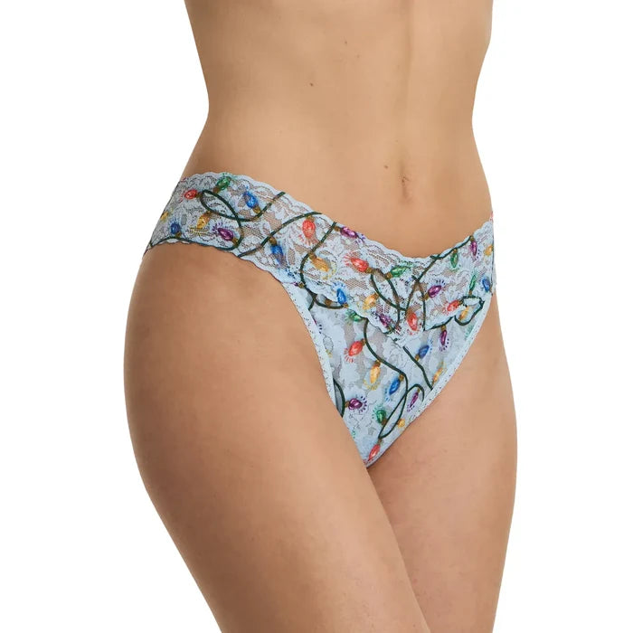 Hanky Panky Printed Original Rise Lace Thong In Decked Out Blue - Romantiques