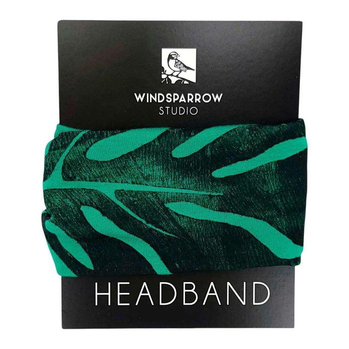 Headbands - Monstera Leaf on Emerald Green (Black Ink) by Windsparrow Studio