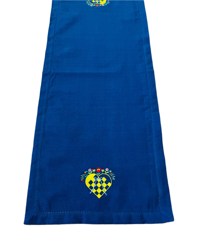 Heart Basket Embroidered on Blue 36" Runner
