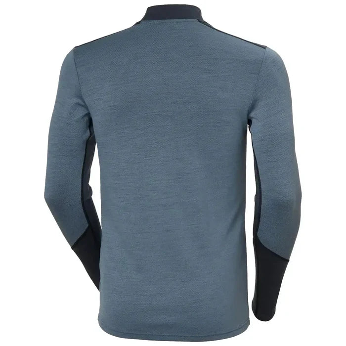 Rear product view of Helly Hansen Lifa Midweight Logo Merino Base Layer showing seamless back design and dual-tone sleeve accents.  from  John Bull Clothing