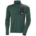 Helly Hansen Lifa Merino Wool Mid Layer 1/2 Zip in green displayed flat, showing technical fabric and athletic cut ideal for activewear layering. Jungle Green from  John Bull Clothing