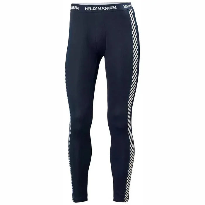Black Helly Hansen men's base layer trousers with striped side panels, elastic waistband, lightweight performance activewear, SKU: JB0990-S  from  John Bull Clothing
