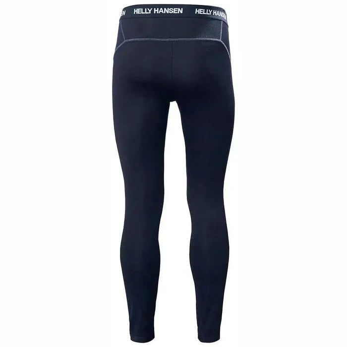 Back view of navy Helly Hansen men's base layer trousers with striped waistband, fitted athletic design, SKU: JB0990-S  from  John Bull Clothing