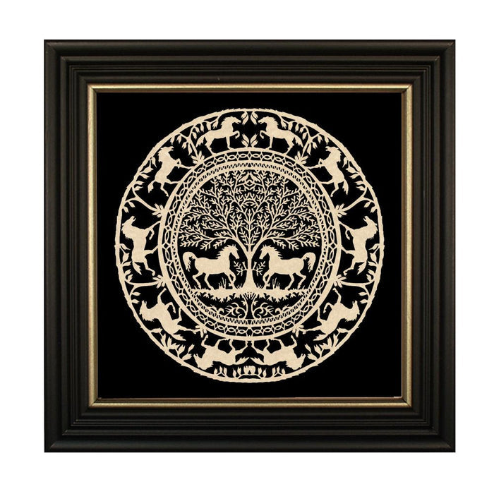 Horse Garden Circle Scherenschnitte Framed Art
