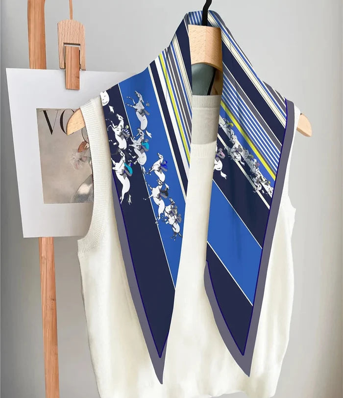 Horse Race Blue Silk Diamond Scarf