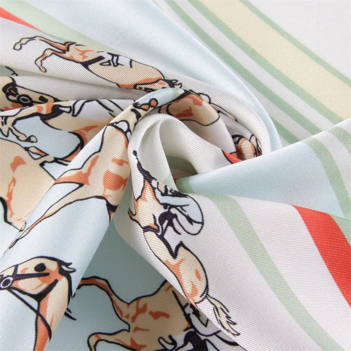 Horse Race Green Silk Scarf / 90cm