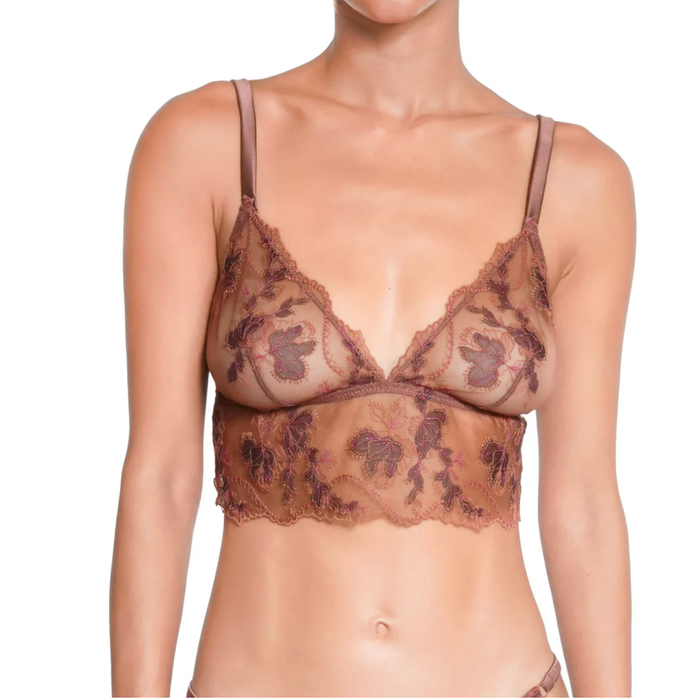 Huit Poème  Wireless Bralette - Mocha Brown Floral Lace - Romantiques