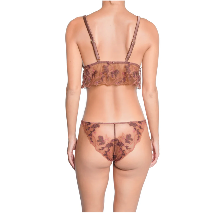 Huit Poème  Wireless Bralette - Mocha Brown Floral Lace - Romantiques